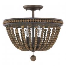 Austin Allen & Co - CA 9A122A - 3-Light Semi-Flush Mount with Wood Beads and Finial