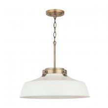Austin Allen & Co - CA 9D330A - 1-Light Industrial Metal Shade Pendant - Matte White and Aged Brass with White Interior