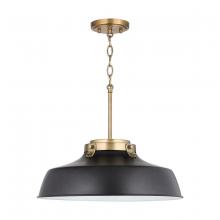 Austin Allen & Co - CA 9D331A - 1-Light Industrial Metal Shade Pendant - Matte Black and Aged Brass with White Interior