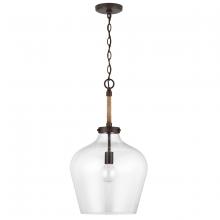 Austin Allen & Co - CA 9F370A - 1-Light Clear Seeded Glass Tapered Urn Pendant with Natural Jute Rope Accent in Bronze