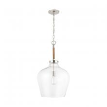 Austin Allen & Co - CA 9F371A - 1-Light Clear Seeded Glass Tapered Urn Pendant with Natural Jute Rope Accent in Nickel