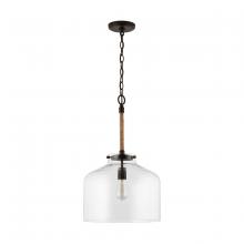 Austin Allen & Co - CA 9F372A - 1-Light Clear Seeded Glass Wide Cloche Pendant with Natural Jute Rope Accent in Bronze