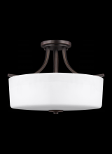 Generation Lighting 7728803-710 - Canfield modern 3-light indoor dimmable ceiling semi-flush mount in bronze finish with etched white